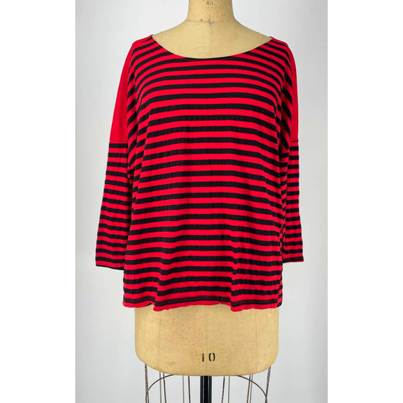 Michael Stars Original T-Shirt Red Black Striped OS - Picture 5 of 8